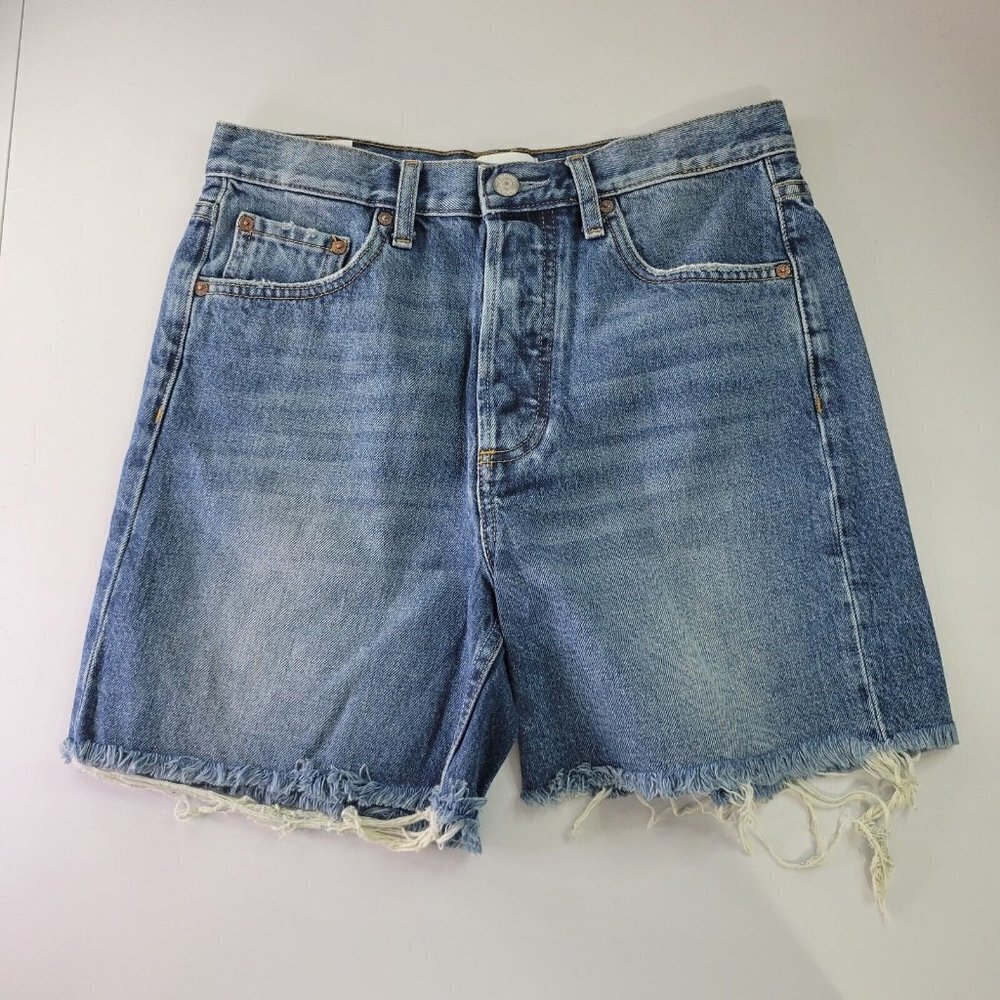Boyish Monty High-Rise Button Fly Distressed Frayed Hem Denim Shorts 26 Women